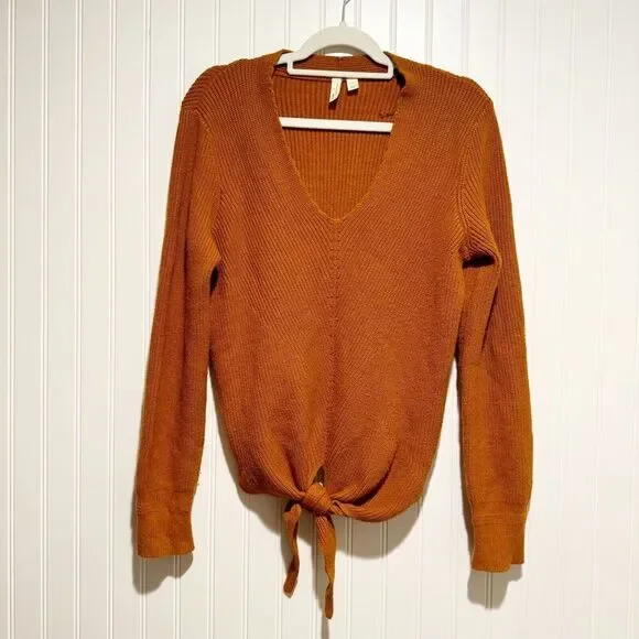 Anthropologie Moth Freeport Tie Front Sweater Rust Size Small - Picture 2 of 6